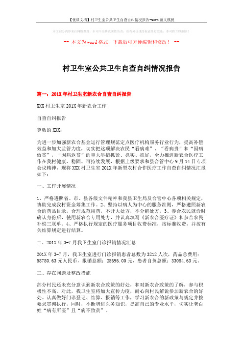 【优质文档】村卫生室公共卫生自查自纠情况报告-word范文模板 (9页)