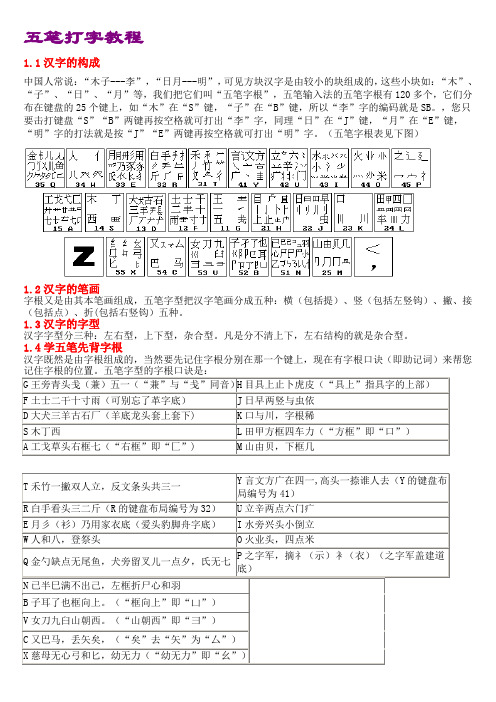 五笔打字教程(五笔字根表及口诀)