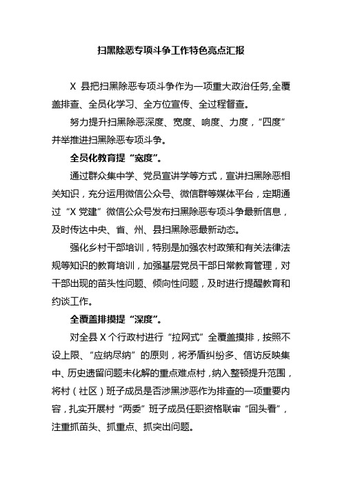 扫黑除恶专项斗争工作特色亮点汇报