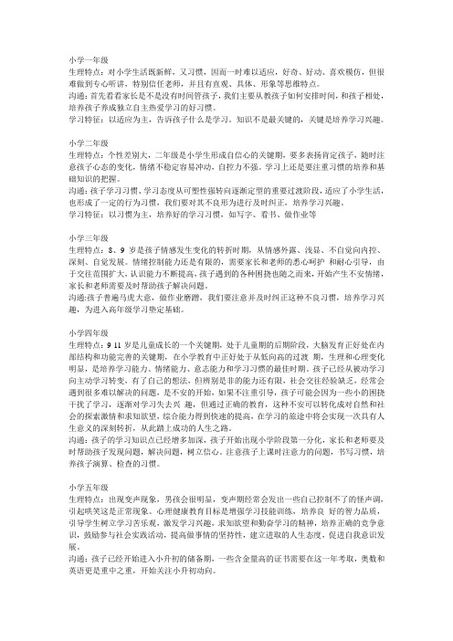 从小一至高三各年级培养重点