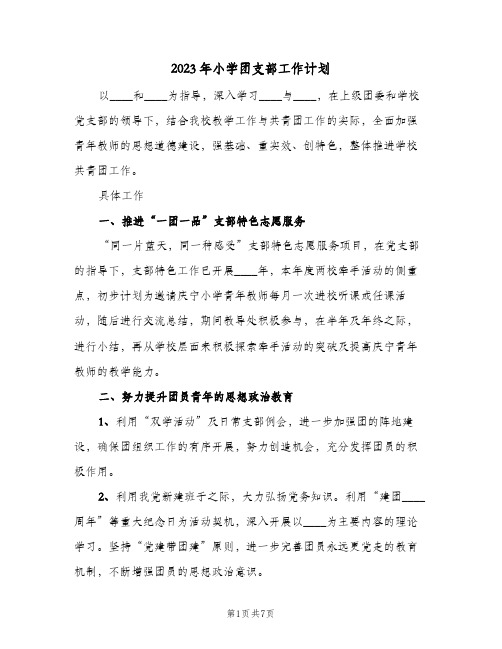 2023年小学团支部工作计划(2篇)