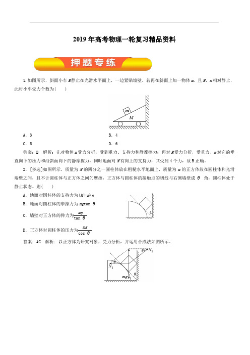 2019年高考物理一轮复习精品资料专题2.4 受力分析 共点力的平衡(押题专练) 含解析