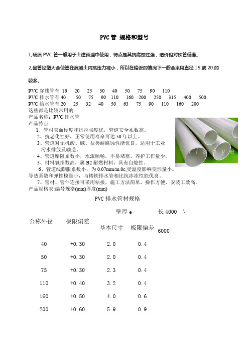 PVC管的规格和型号