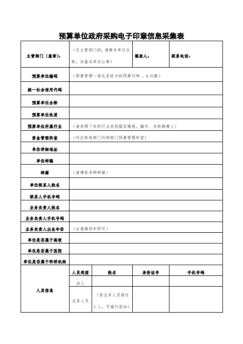 预算单位政府采购电子印章信息采集表