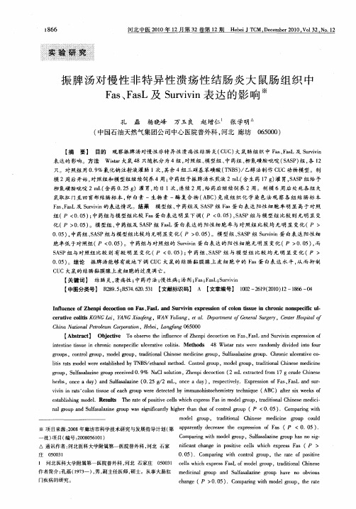 振脾汤对慢性非特异性溃疡性结肠炎大鼠肠组织中Fas、FasL及Survivin表达的影响