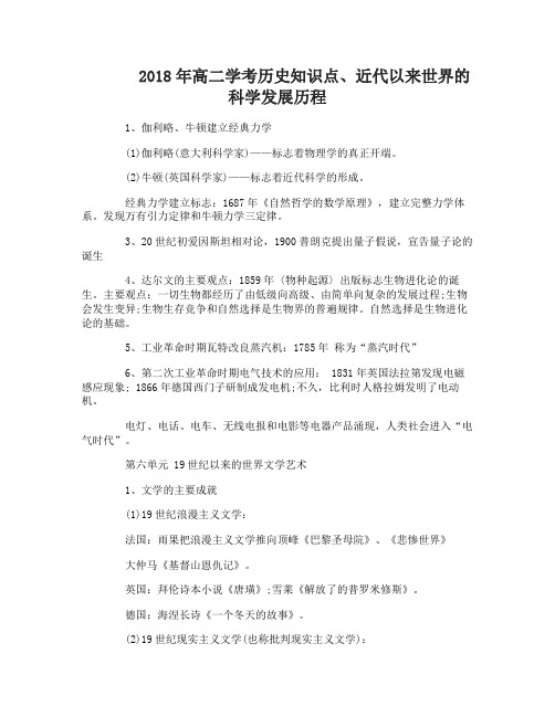2018年高二学考历史必备知识点