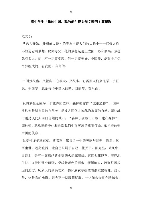 高中学生“我的中国,我的梦”征文作文范例3篇精选