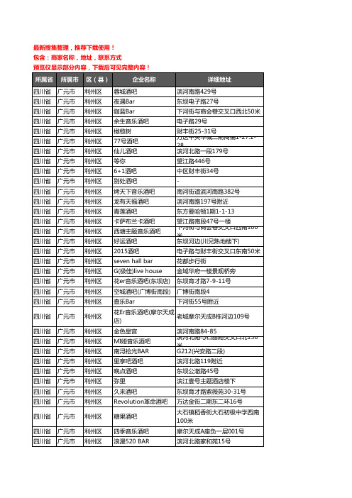 新版四川省广元市利州区酒吧企业公司商家户名录单联系方式地址大全90家