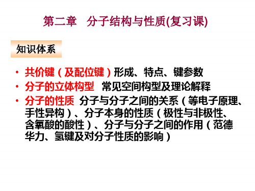 人教版高中化学选修三 第二章 分子结构与性质总复习(课件1)