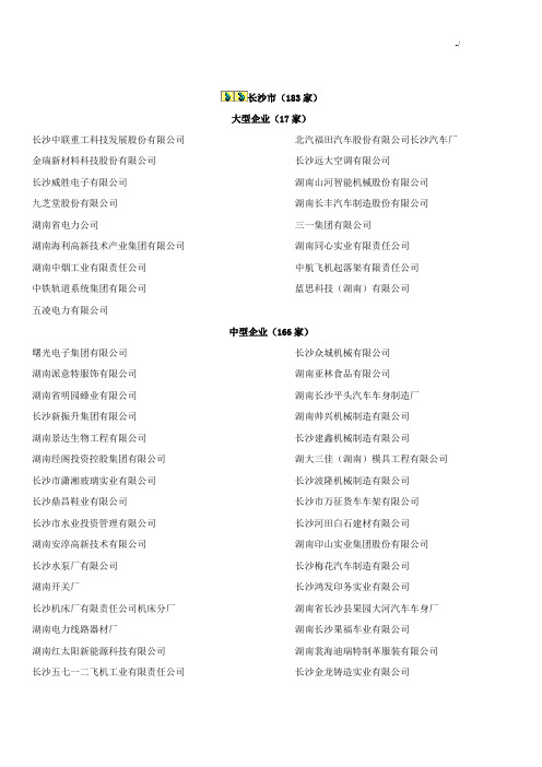 湖南地区大中型工业集团公司详细名单