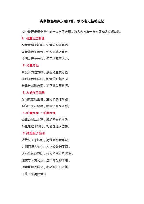 高中物理知识点顺口溜