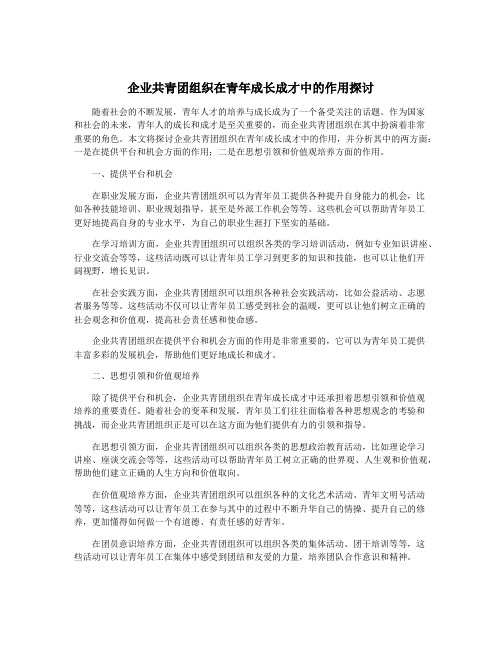 企业共青团组织在青年成长成才中的作用探讨