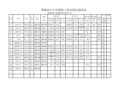 20133濯港镇中小学教职工基本情况统计表