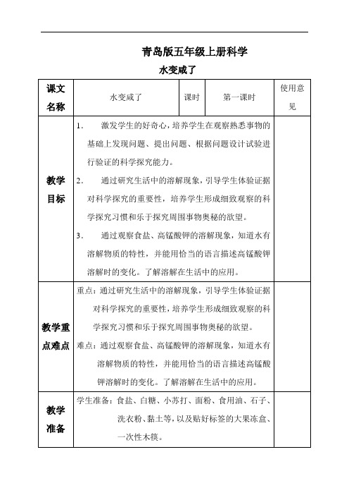 青岛版科学《水变咸了》教案