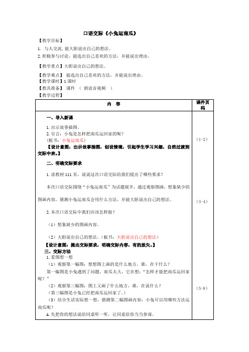 口语交际：小兔运南瓜(教案)