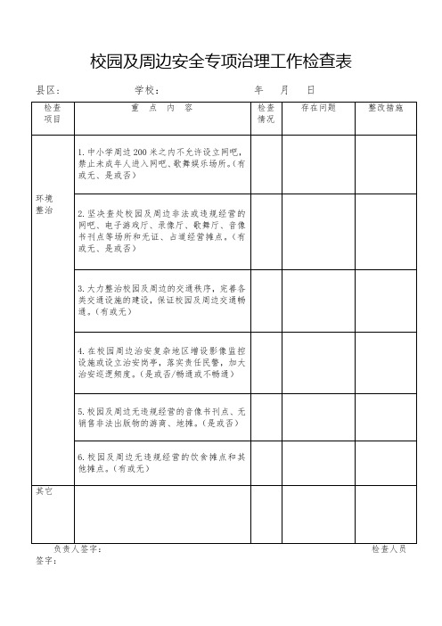 校园及周边安全专项治理工作检查表
