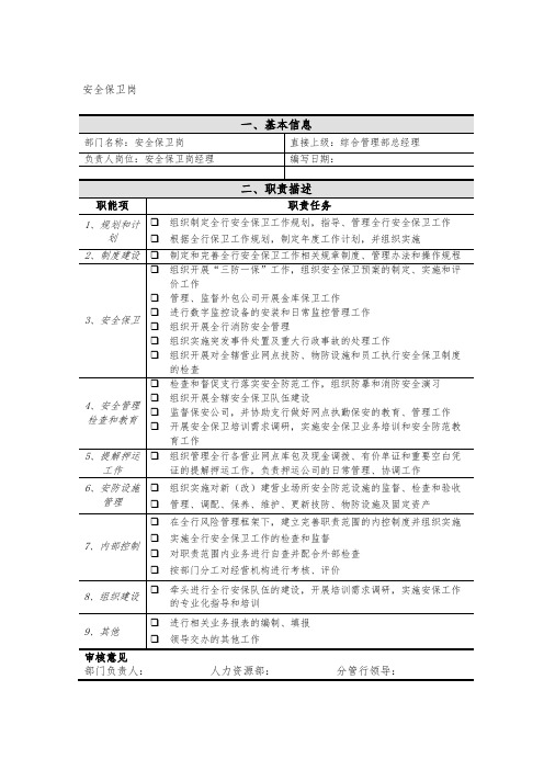 XX银行安全保卫岗职责