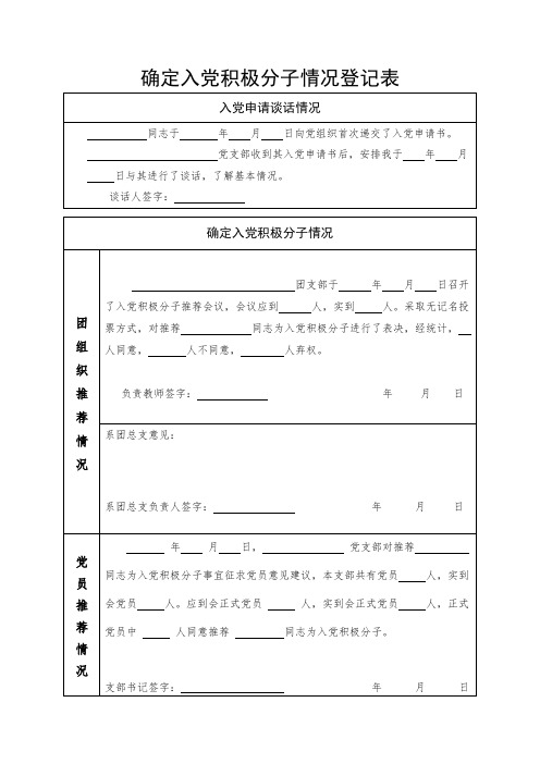 确定入党积极分子情况登记表