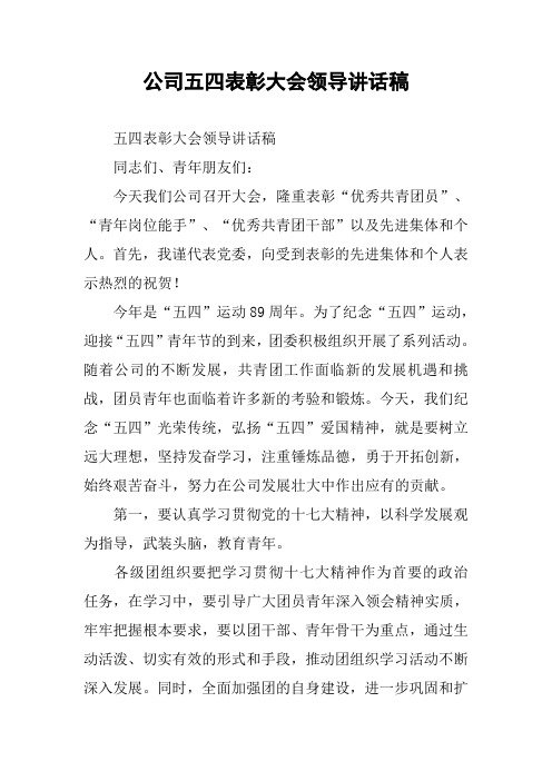 公司五四表彰大会领导讲话稿