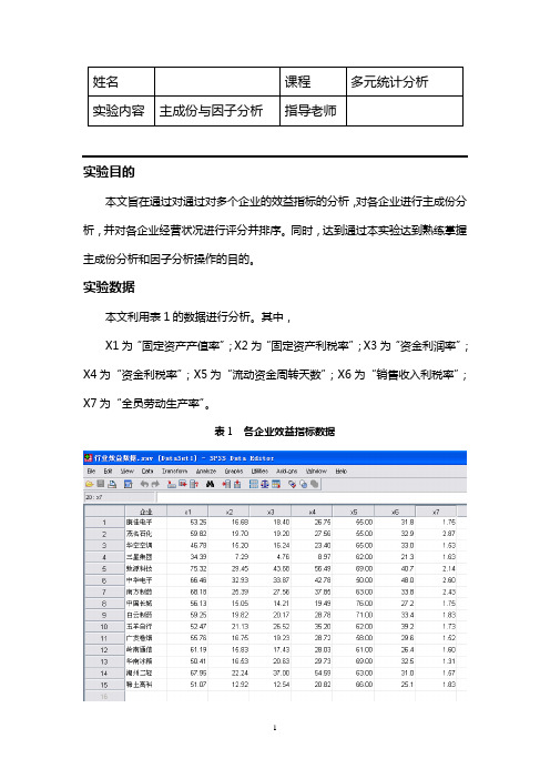 主成份分析实验报告