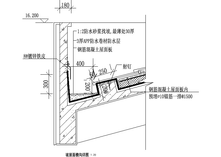 【檐口天沟大样图】坡屋面檐沟详图
