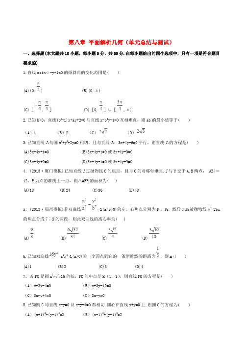第八章 平面解析几何(单元总结与测试)