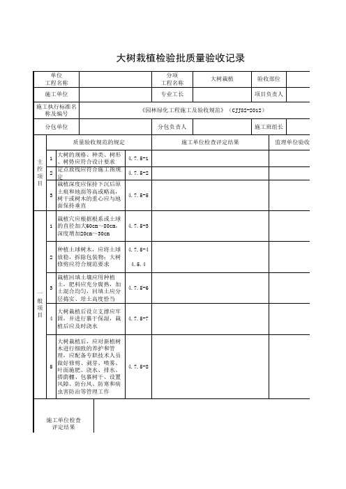 大树栽植检验批质量验收记录