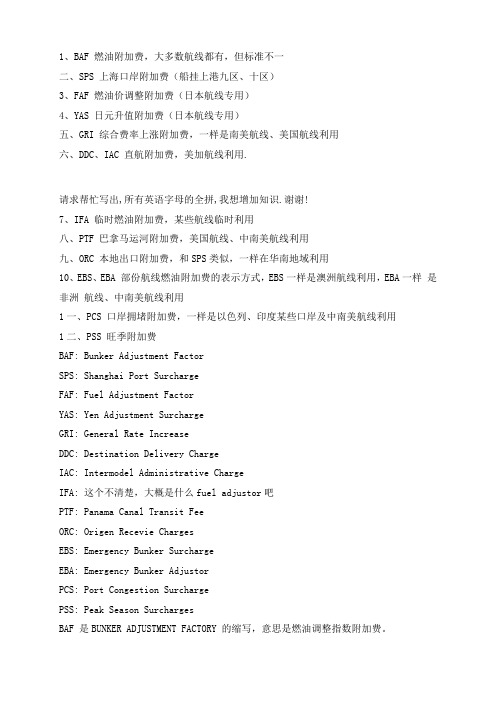 海运口岸费用中英文对照