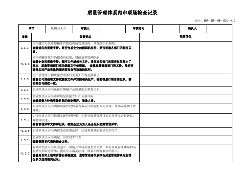 质量管理体系内审现场检查记录