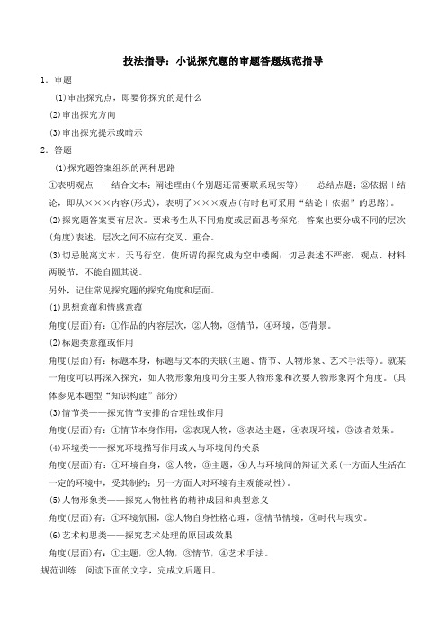 技法指导：探究题审题答题规范(小说—文本意蕴探究)