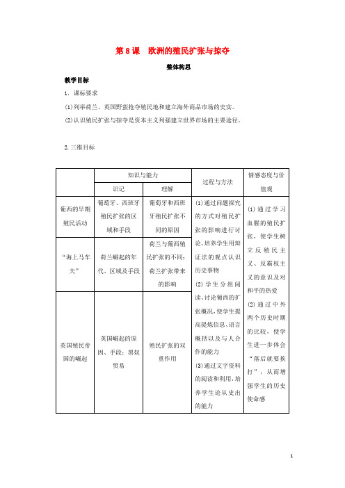 高中历史第8课欧洲的殖民扩张与掠夺教案岳麓版必修2