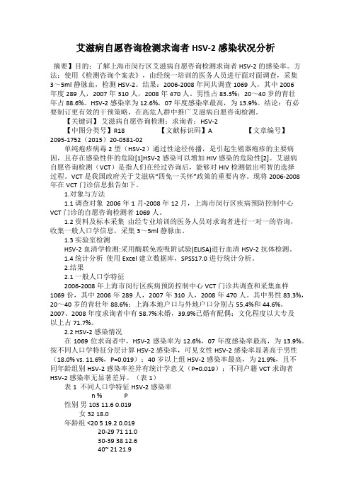 艾滋病自愿咨询检测求询者HSV-2感染状况分析