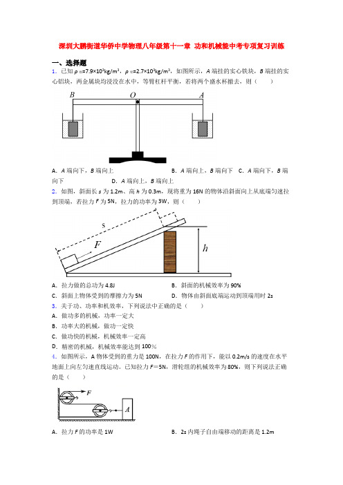 深圳大鹏街道华侨中学物理八年级第十一章 功和机械能中考专项复习训练