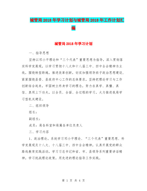 城管局2018年学习计划与城管局2018年工作计划汇编