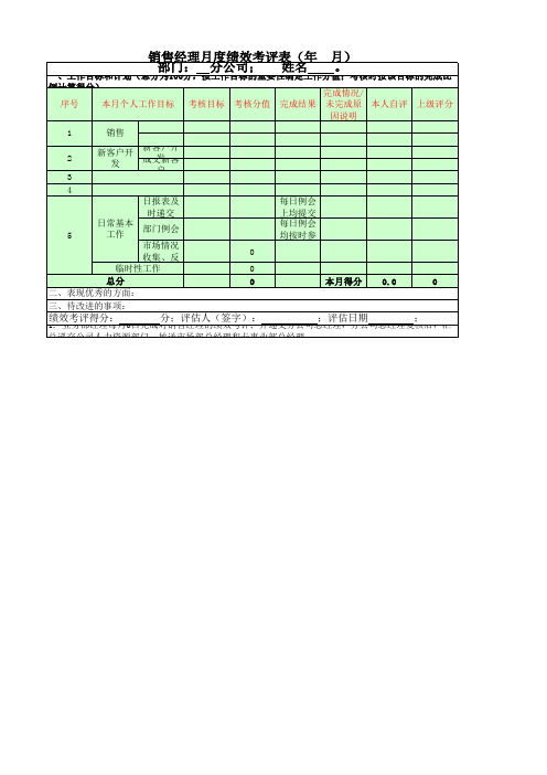 销售经理月度考核表