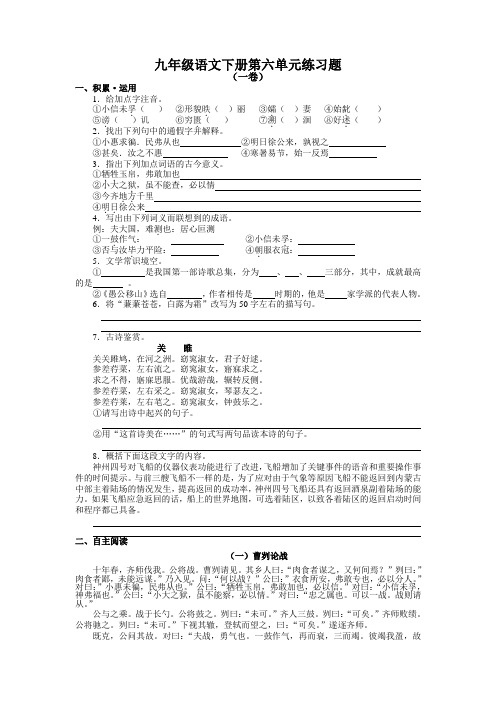 九年级语文下册第六单元练习题及答案
