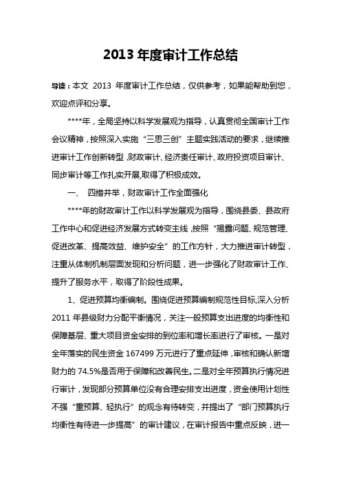 2013年度审计工作总结