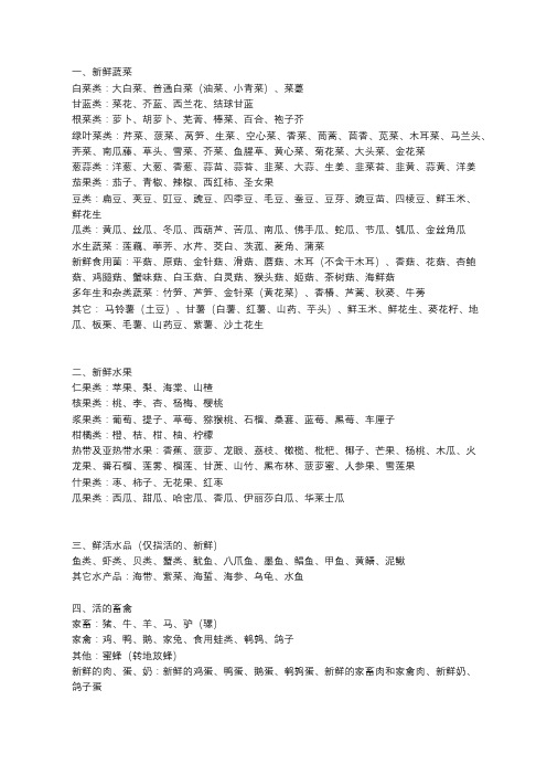鲜活农产品品种目录(2019新)