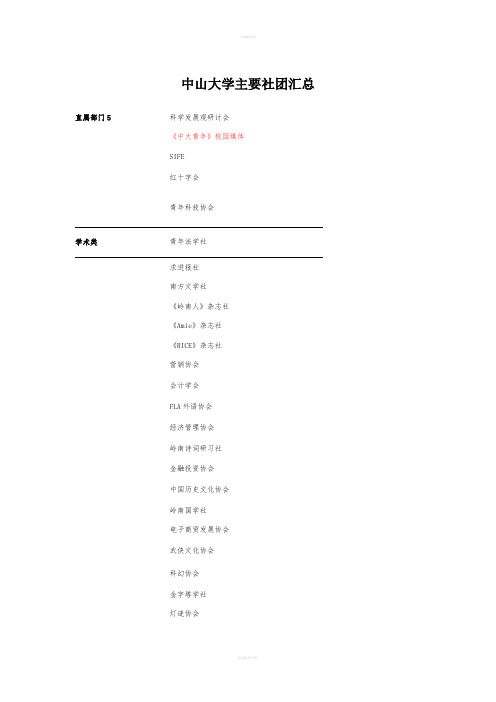 中山大学主要社团汇总