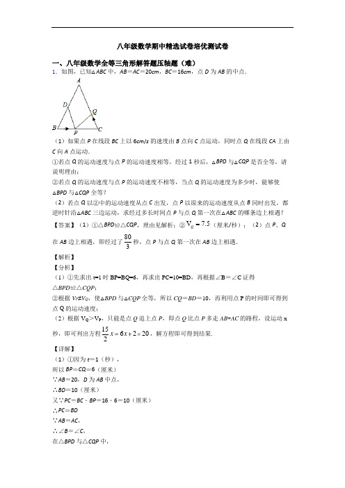 八年级数学期中精选试卷培优测试卷