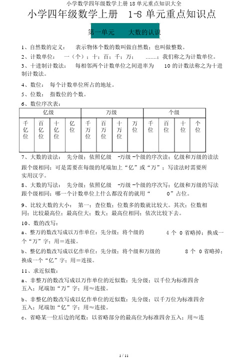 小学数学四年级数学上册18单元重点知识大全