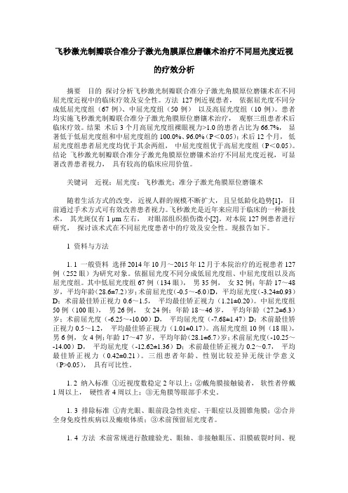 飞秒激光制瓣联合准分子激光角膜原位磨镶术治疗不同屈光度近视的疗效分析