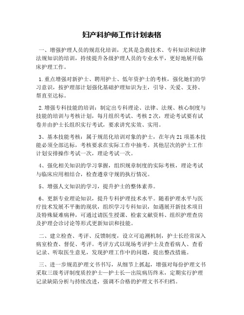 妇产科护师工作计划表格