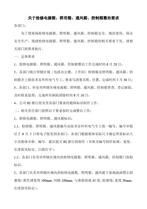 关于检修电源箱、照明箱、通风箱、控制箱整治要求