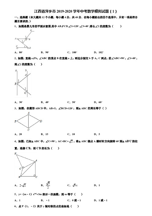江西省萍乡市2019-2020学年中考数学模拟试题(1)含解析