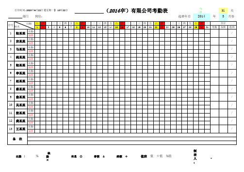 2014年考勤表(万年)