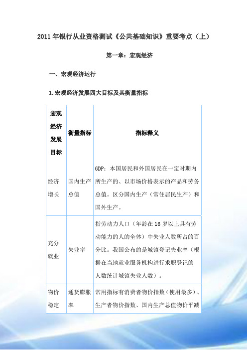 2011年银行从业资格考试《公共基础知识》重要考点(上)