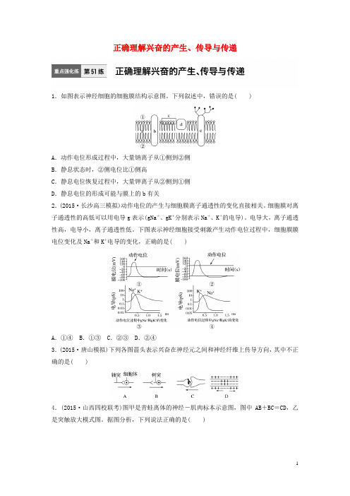 高考生物一轮复习 71练 第51练 正确理解兴奋的产生、传导与传递