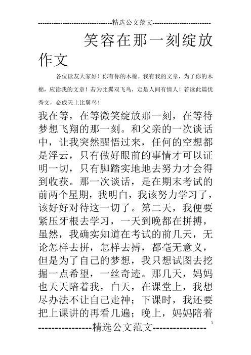 笑容在那一刻绽放作文
