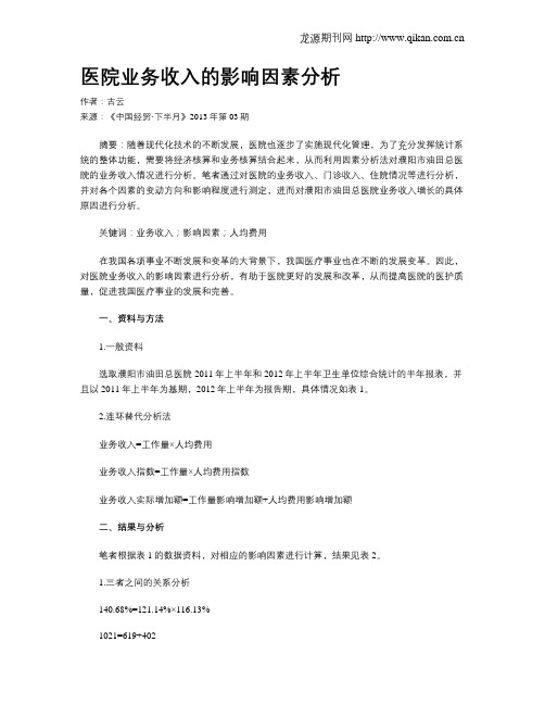 医院业务收入的影响因素分析
